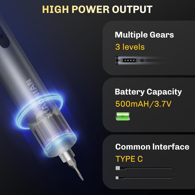 XIAONIAN 3.7V Precision Electric Screwdriver Set,50 IN 1 Small Power Magnetic Storage Mini Electric Screwdriver Cordless Set USB Charging Repair Tool Kit for Electronics Laptop Phone Camera Glasses Watch - Image 4